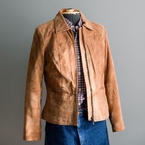 Alfani Camel Color Leather Suede Jacket - Women Size Small